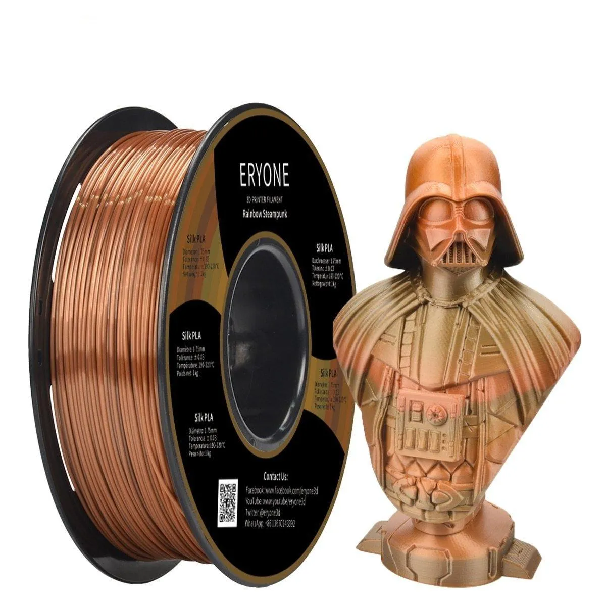 ERYONE Rainbow PLA Filament Multicolor Perfect Spooled 1.75mm 1Kg Classic Rainbow Steampunk Rainbow Metal Silk