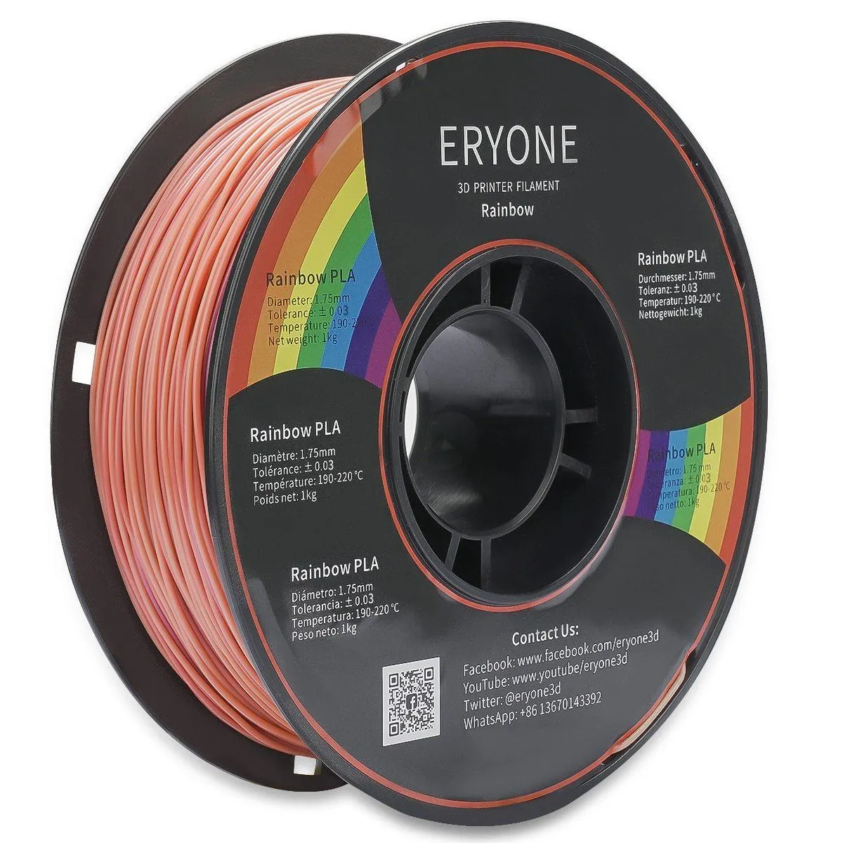 ERYONE Rainbow PLA Filament Multicolor Perfect Spooled 1.75mm 1Kg Classic Rainbow Steampunk Rainbow Metal Silk
