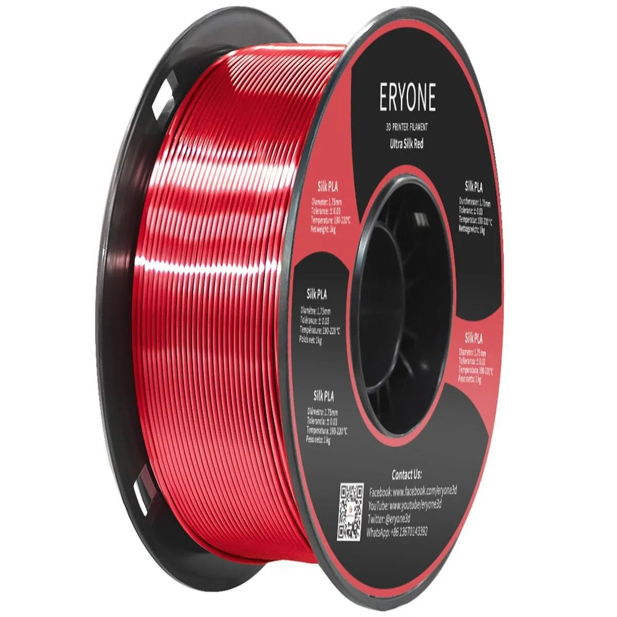 ERYONE Ultra Silk PLA 3D Printer Filament 1.75mm 1kg Strong Colours Super High Gloss Finish