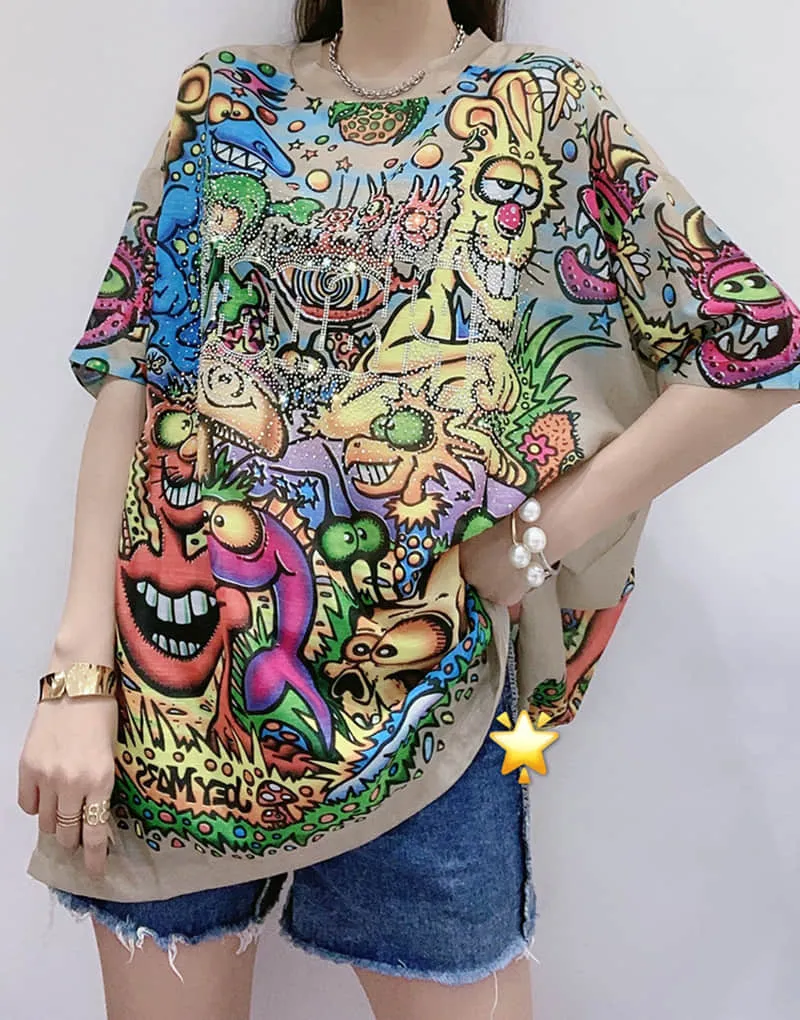 Fashion Silk print short-sleeved T-shirt