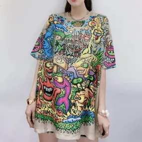 Fashion Silk print short-sleeved T-shirt