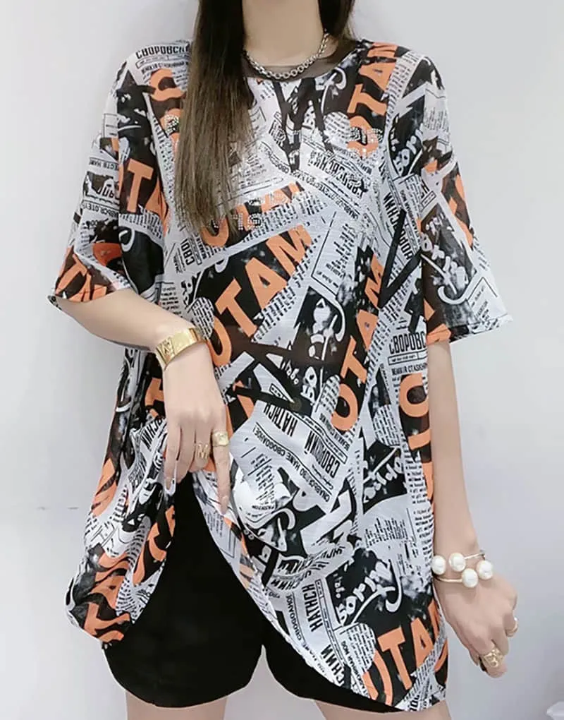 Fashion Silk print short-sleeved T-shirt