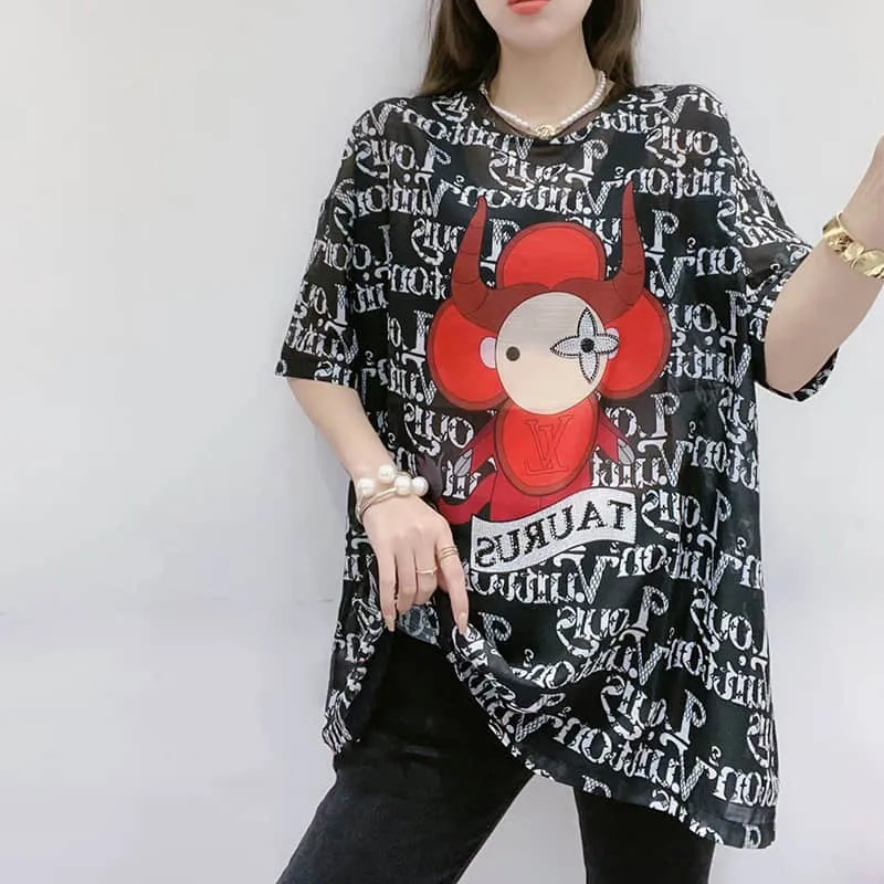 Fashion Silk print short-sleeved T-shirt