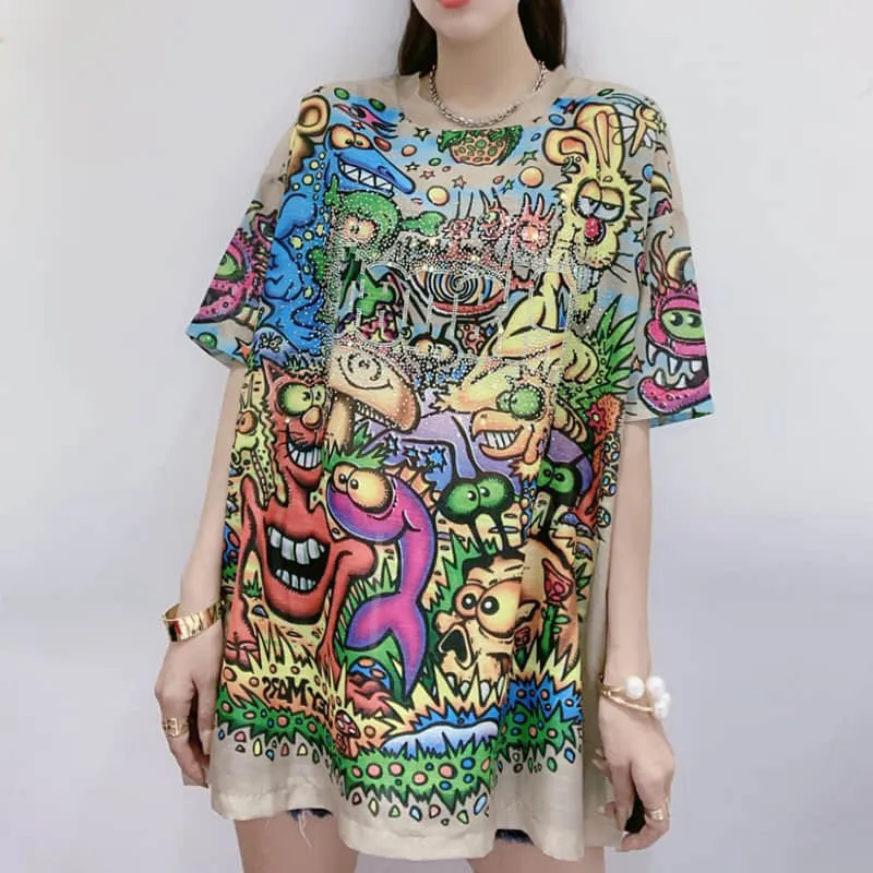 Fashion Silk print short-sleeved T-shirt
