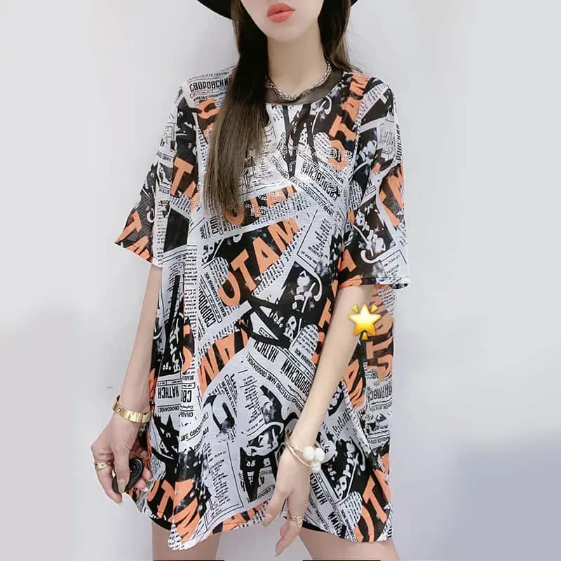 Fashion Silk print short-sleeved T-shirt