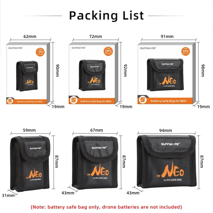 For DJI Neo Sunnylife Battery Explosion-proof Safe Bag Protective Li-Po Safe Bag(For 3pcs Batteries)