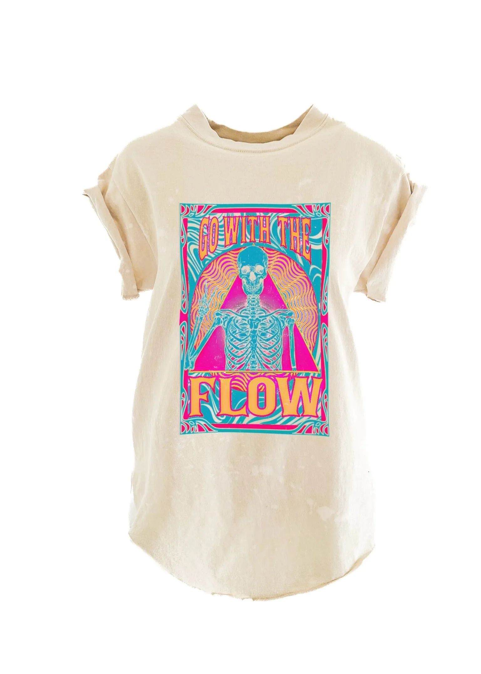 GO WITH THE FLOW (SKELETON) BLEACHED OUT SIDE SLIT TEE