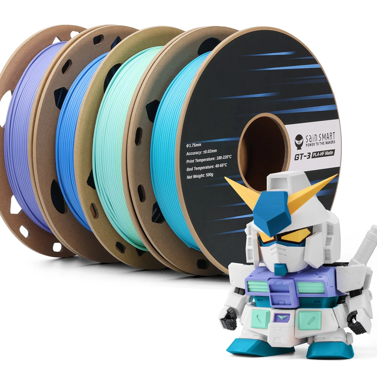 GT-3 High Speed Four-Color Bundle Matte PLA Filament, 1.75mm 500g X 4 Spools, 4.4lbs (2kg) Blue, Green, Violet, Indigo