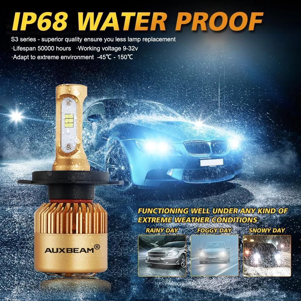 H4/9003 LED Headlight Bulbs 72W 10000LM S3 Series Fan Cooling 6500K Cool White | 2 Bulbs