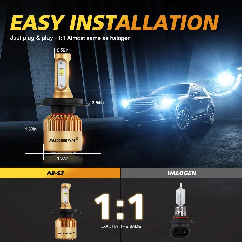 H4/9003 LED Headlight Bulbs 72W 10000LM S3 Series Fan Cooling 6500K Cool White | 2 Bulbs