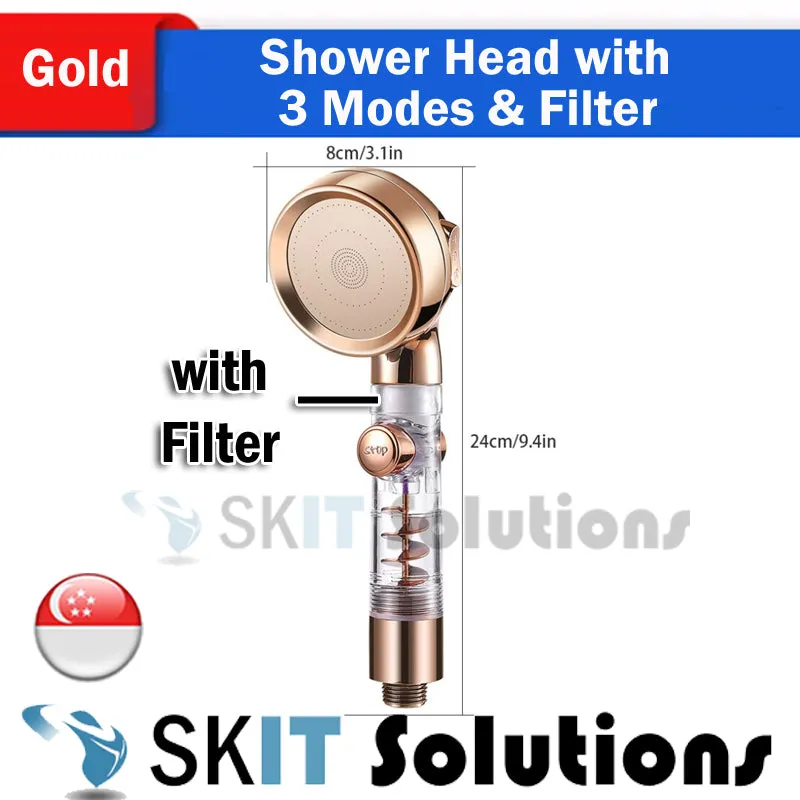 High Pressure Turbocharged SPA Shower Head w/ 3 Gear Modes & Filter, Spiral Turbo Charged Showerhead