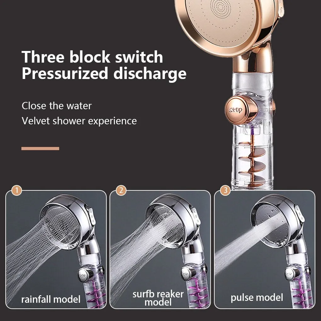 High Pressure Turbocharged SPA Shower Head w/ 3 Gear Modes & Filter, Spiral Turbo Charged Showerhead