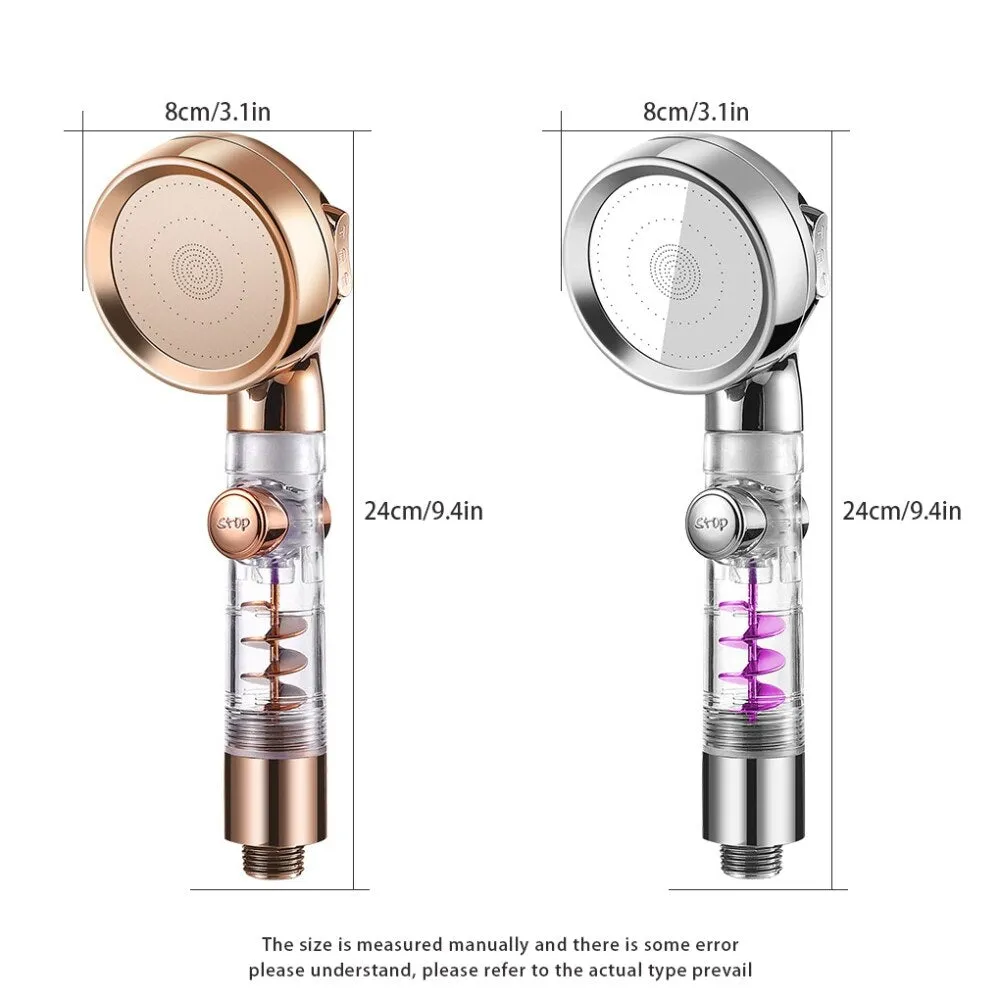 High Pressure Turbocharged SPA Shower Head w/ 3 Gear Modes & Filter, Spiral Turbo Charged Showerhead