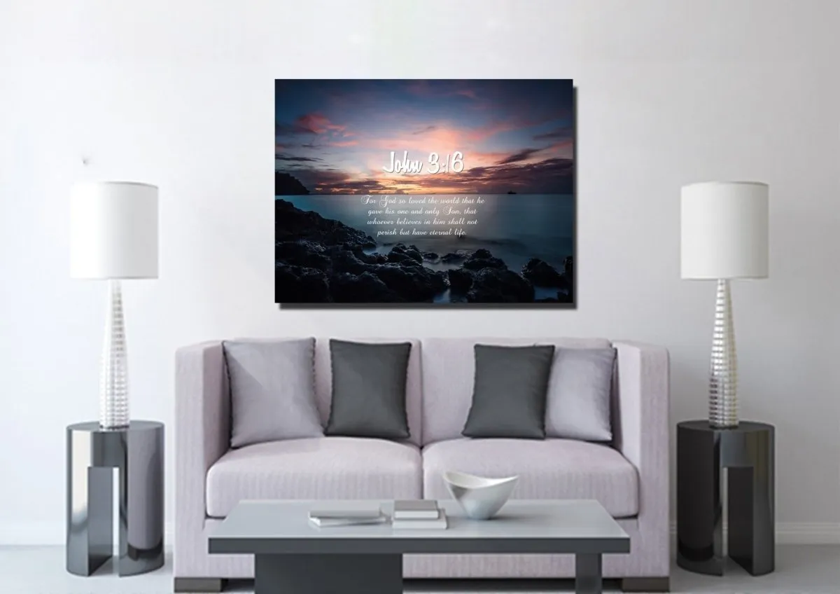 John 316 Niv #18 Bible Verse Canvas Wall Art - Christian Canvas Wall Art