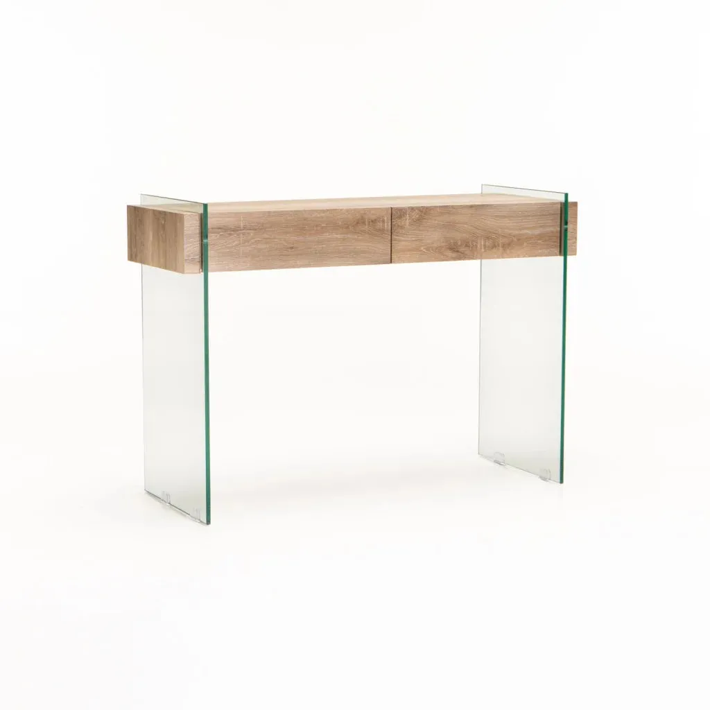 JULEP 110x40cm 12MM TEMPERED GLASS CONSOLE WITH DRAWERS
