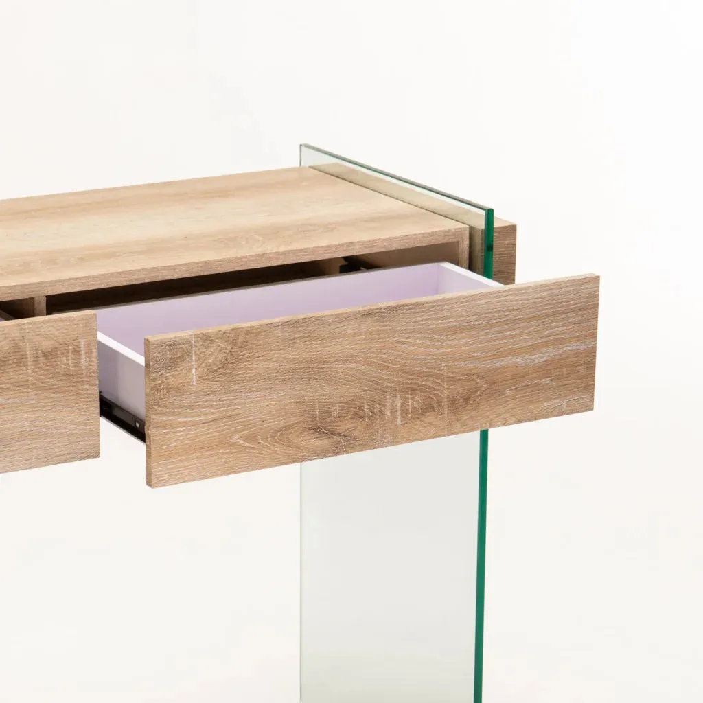 JULEP 110x40cm 12MM TEMPERED GLASS CONSOLE WITH DRAWERS