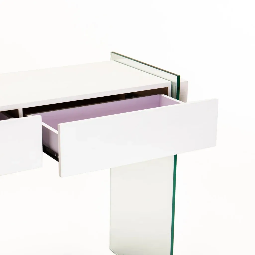 JULEP 110x40cm 12MM TEMPERED GLASS CONSOLE WITH DRAWERS