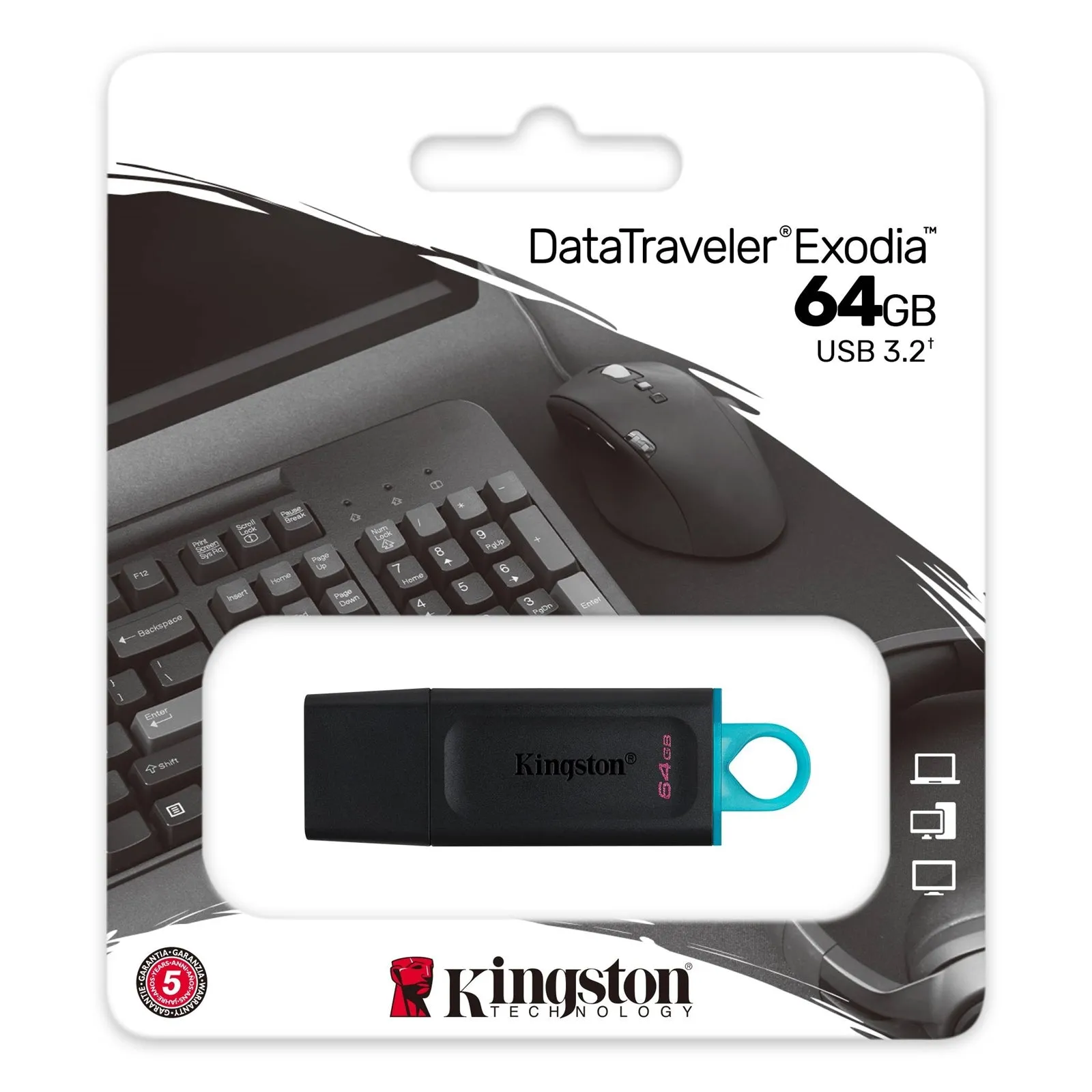 Kingston DataTraveler Exodia 64GB USB 3.2 USB Flash Drive - Black & Cyan | 309829