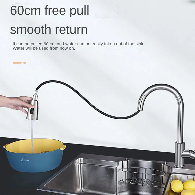 Kitchen SUS304 Tap Copper Dual Mode Pull-out Stretchable Sink Basin Faucet Hot and Cold Water Faucet