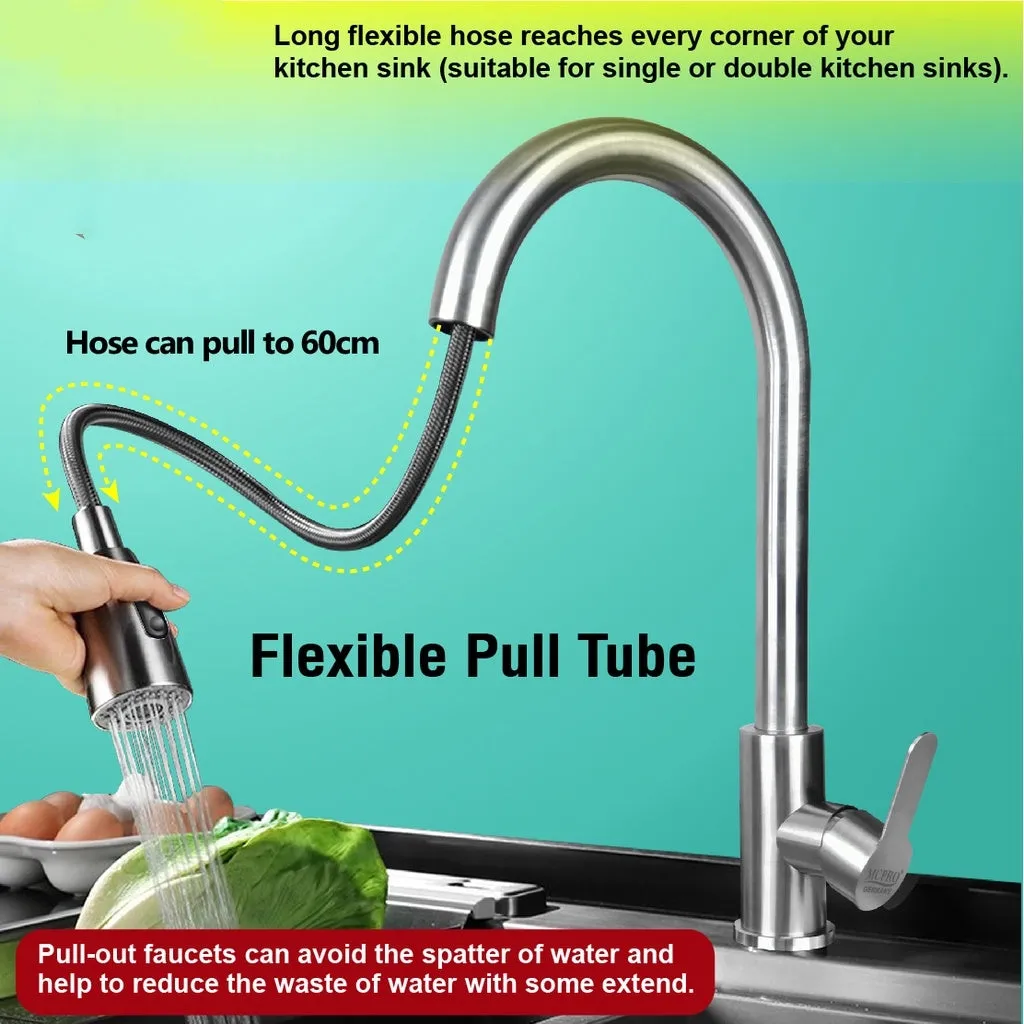 Kitchen SUS304 Tap Copper Dual Mode Pull-out Stretchable Sink Basin Faucet Hot and Cold Water Faucet