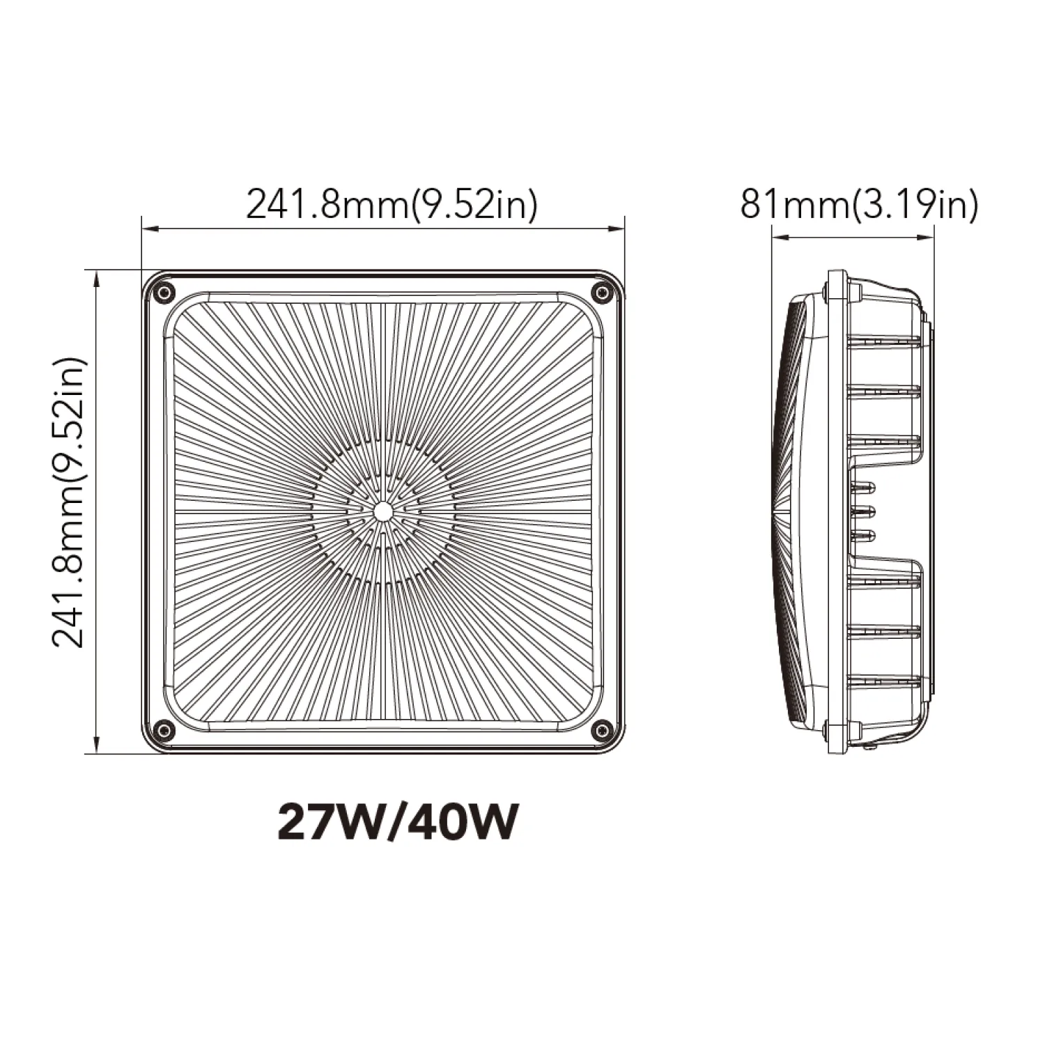 LED Canopy Light, 27W, Dimmable, 3800 Lumens