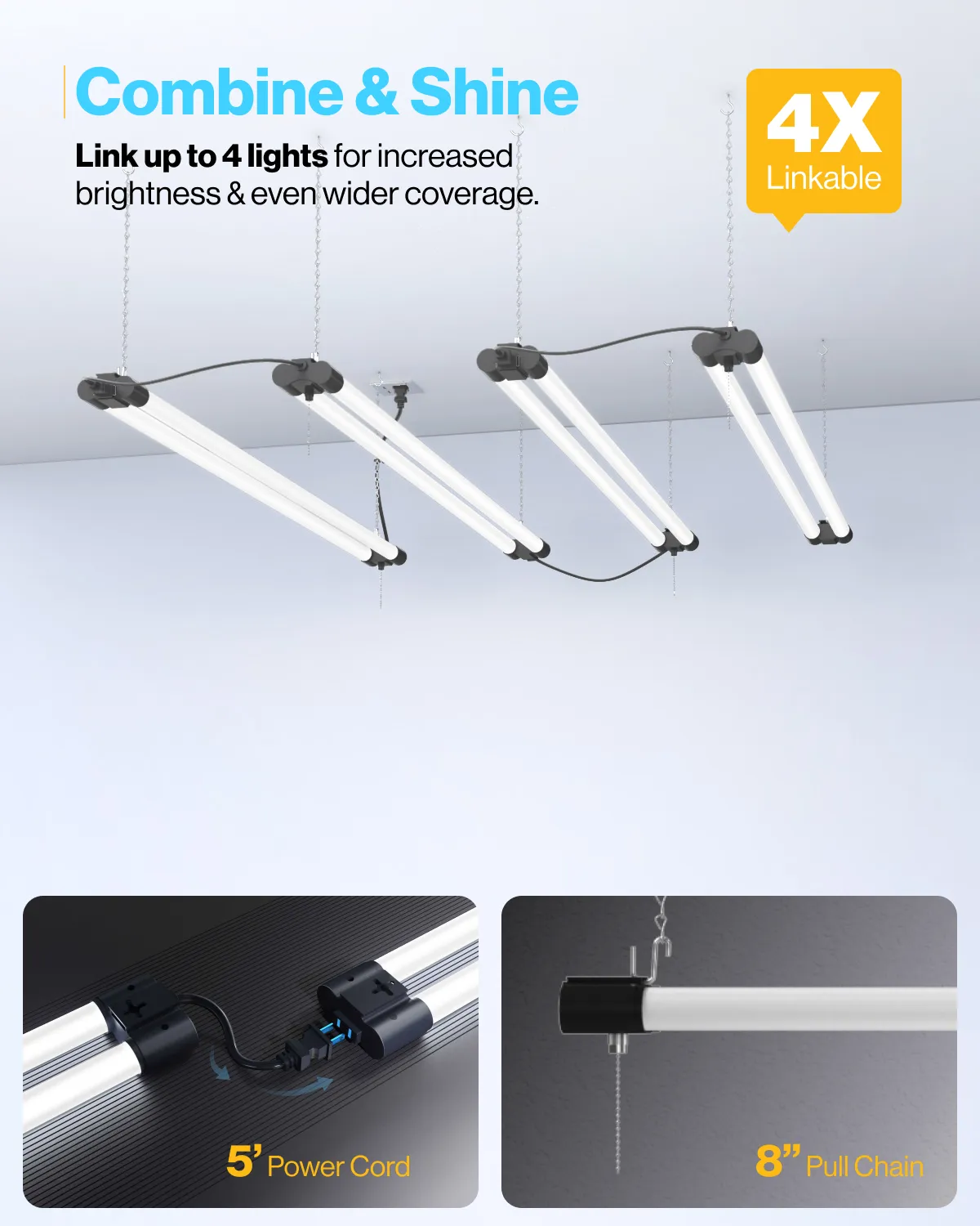 LED Shop Light, 4ft, Utility, Black, Frosted, Plug & Play, 4100 Lumens