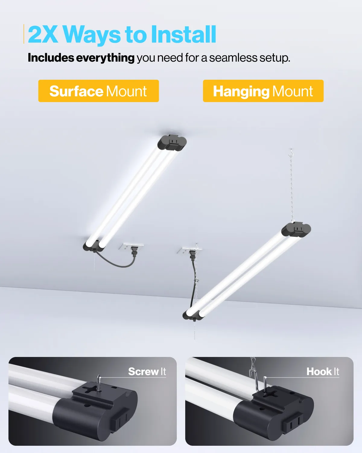 LED Shop Light, 4ft, Utility, Black, Frosted, Plug & Play, 4100 Lumens