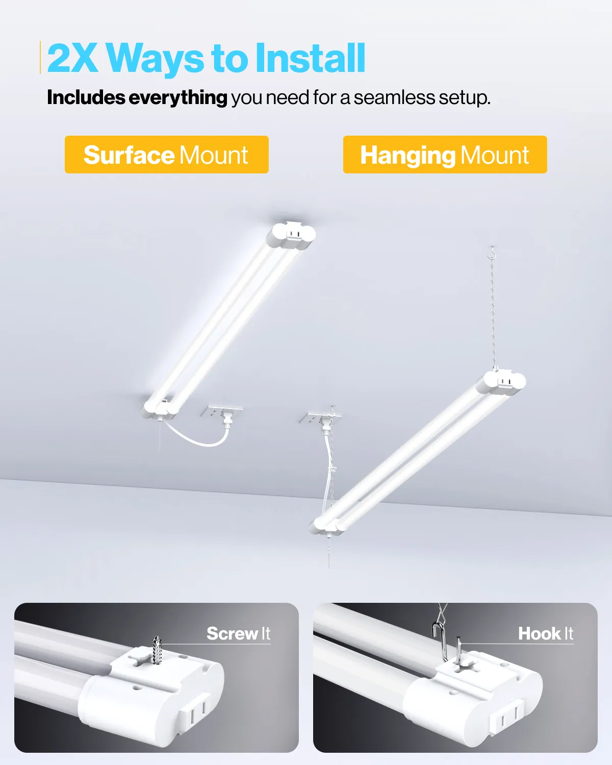 LED Shop Light, 4ft, Utility, Frosted, Plug & Play, 4100 Lumens