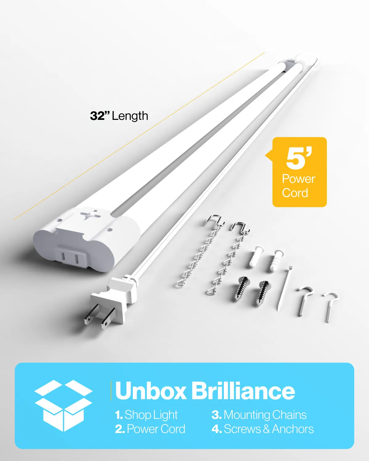 LED Shop Light, 4ft, Utility, Frosted, Plug & Play, 4100 Lumens
