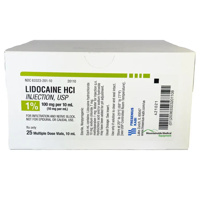 Lidocaine 1% Injection Multiple Dose Vials 10 mL by Fresenius 25/Tray (Rx)