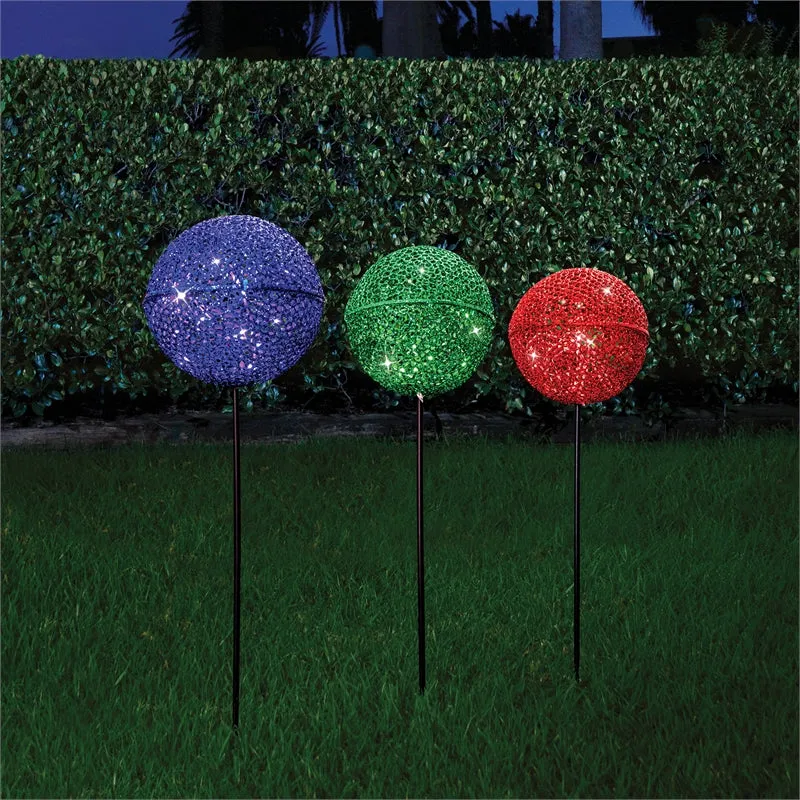 Lytworx 45 Warm White/Multi-Colour LED Solar Sphere Stakes - 3 pack