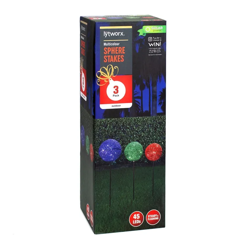 Lytworx 45 Warm White/Multi-Colour LED Solar Sphere Stakes - 3 pack