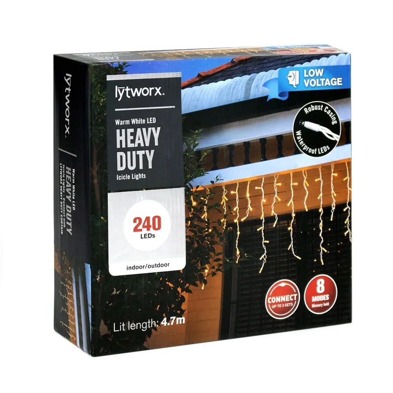 Lytworx 4.7m 240 LED Heavy Duty Icicle Lights Warm White