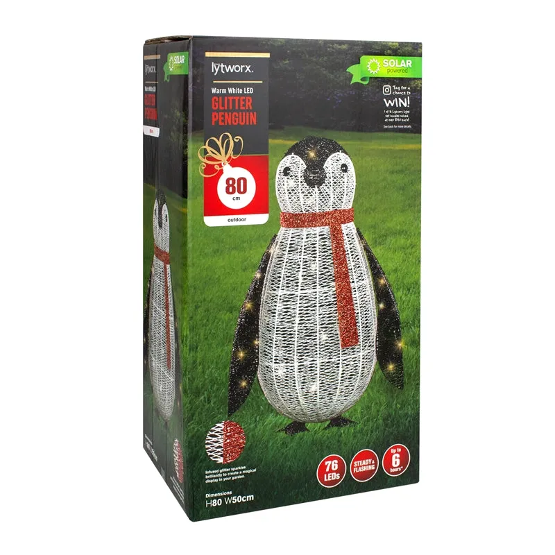 Lytworx 80cm 76 LED Solar Glitter Penguin Warm White