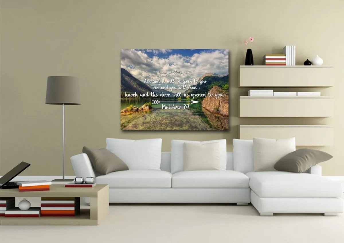 Matthew 77 Ask And It Will Be Given To You, Seek And You Will Find Bible Verse Canvas Wall Art - Christian Canvas Wall Art