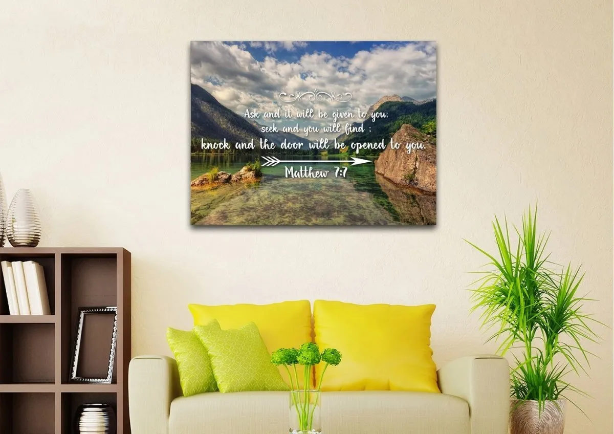 Matthew 77 Ask And It Will Be Given To You, Seek And You Will Find Bible Verse Canvas Wall Art - Christian Canvas Wall Art