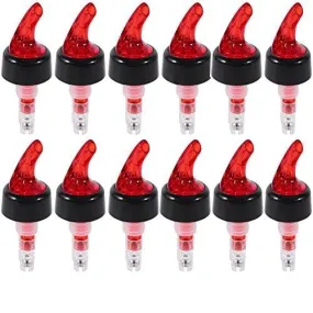 Measure Liquor Pourer, Plastic Measured Liquor Pourer 1 OZ Auto Measuring Shot Chamber Pourer Pour Spout Stopper for Liquor Wine (Red, pack of 12)