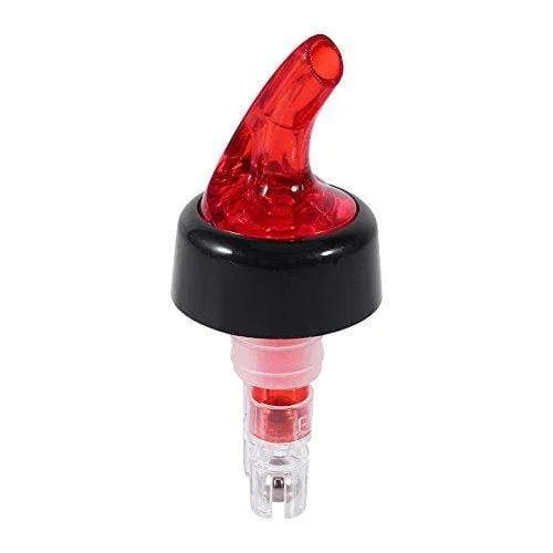 Measure Liquor Pourer, Plastic Measured Liquor Pourer 1 OZ Auto Measuring Shot Chamber Pourer Pour Spout Stopper for Liquor Wine (Red, pack of 12)