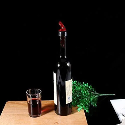 Measure Liquor Pourer, Plastic Measured Liquor Pourer 1 OZ Auto Measuring Shot Chamber Pourer Pour Spout Stopper for Liquor Wine (Red, pack of 12)