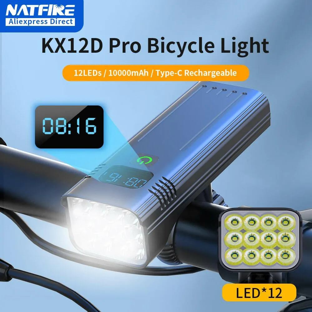 NATFIRE 10000mAh Bike Light 8 12 LEDs USB C Rechargeable Bicycle Lights Battery Indicator Aluminum Front Lamp Headlight