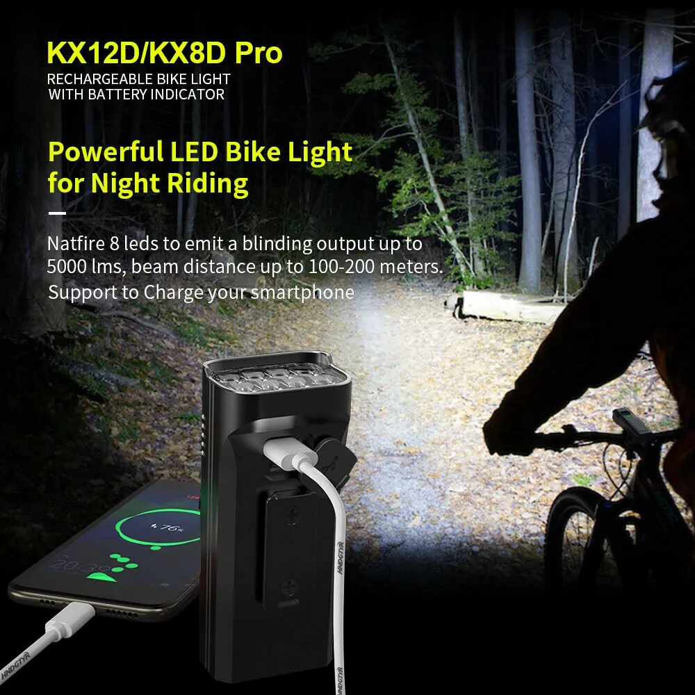 NATFIRE 10000mAh Bike Light 8 12 LEDs USB C Rechargeable Bicycle Lights Battery Indicator Aluminum Front Lamp Headlight