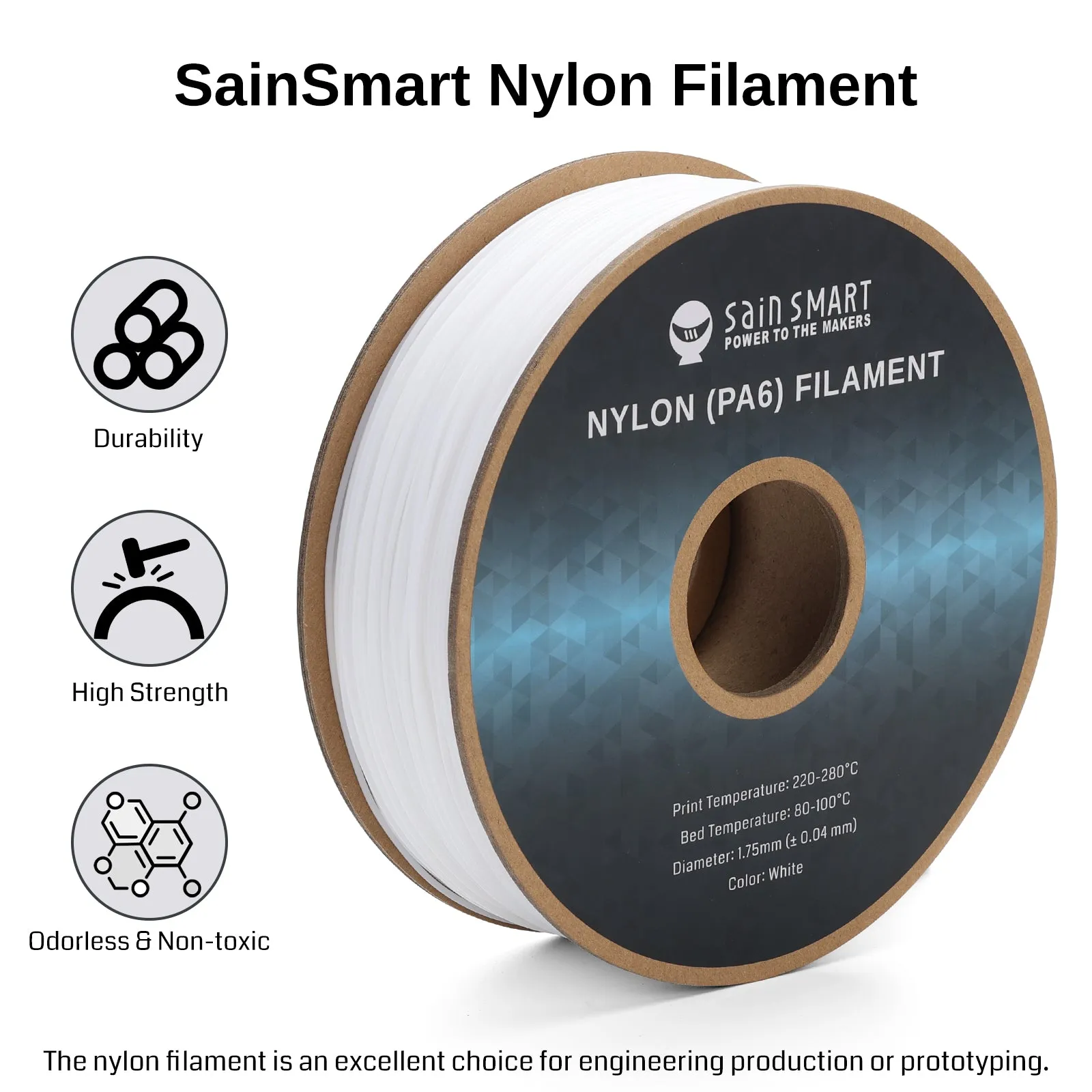 PA6 Nylon Filament 1.75mm, 1kg, Accuracy  /- 0.04 mm