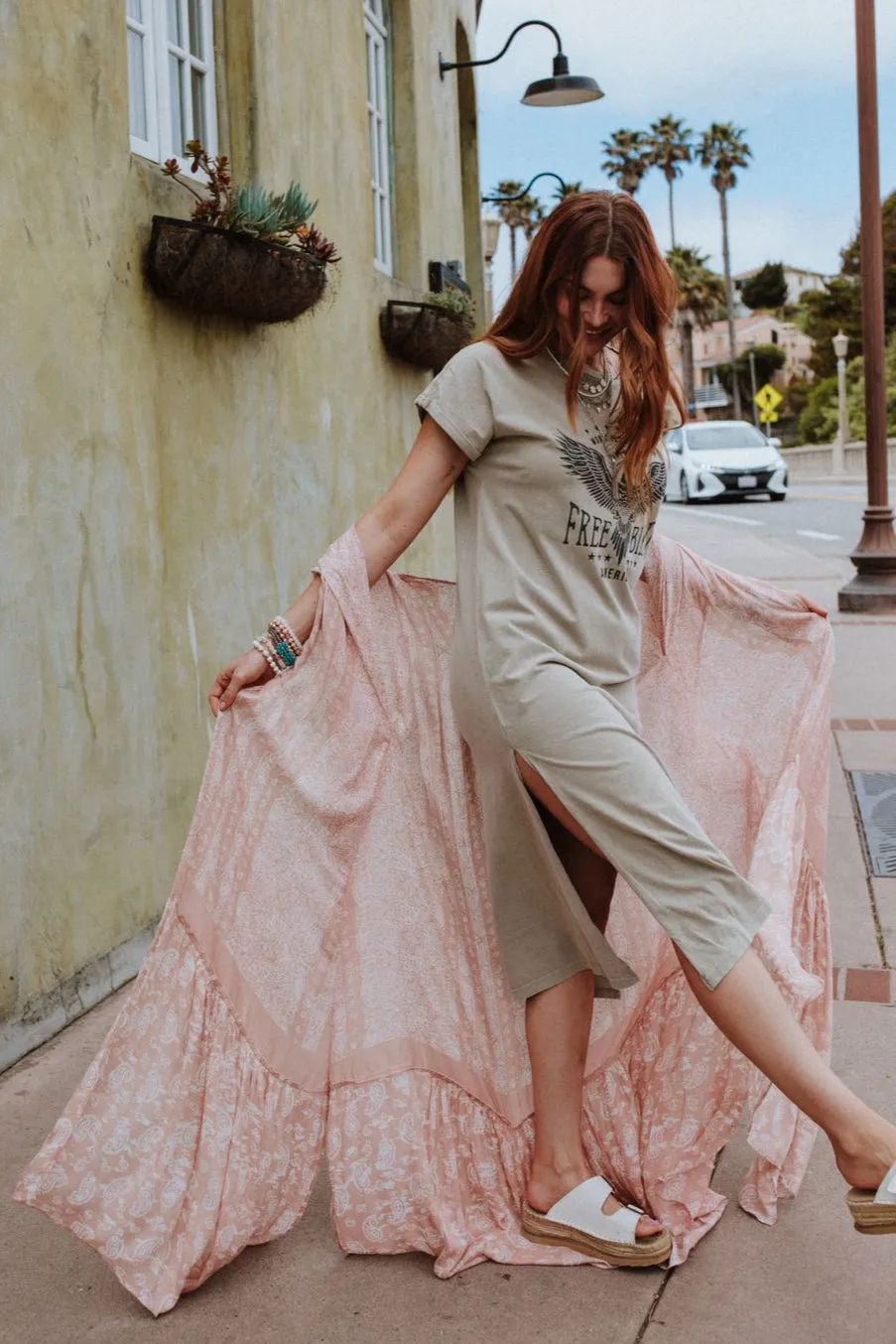 Paisley Tapestry Free Flow Duster Kimono - Blush
