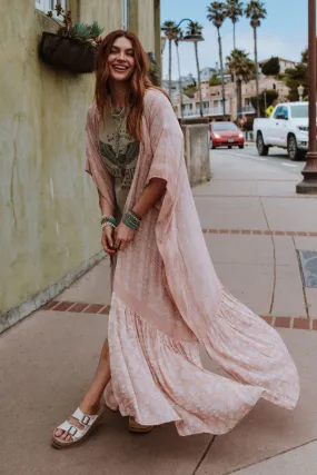 Paisley Tapestry Free Flow Duster Kimono - Blush