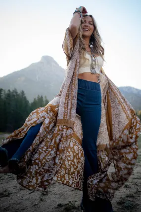 Paisley Tapestry Free Flow Duster Kimono - Brown