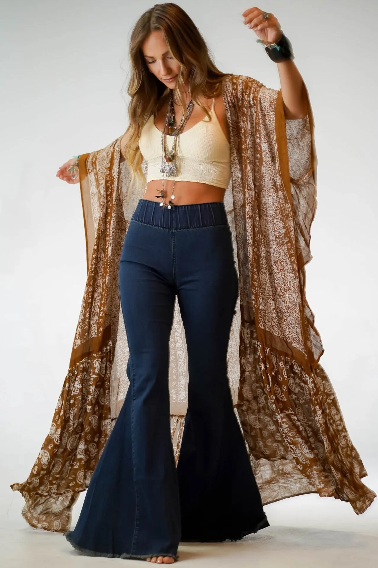 Paisley Tapestry Free Flow Duster Kimono - Brown