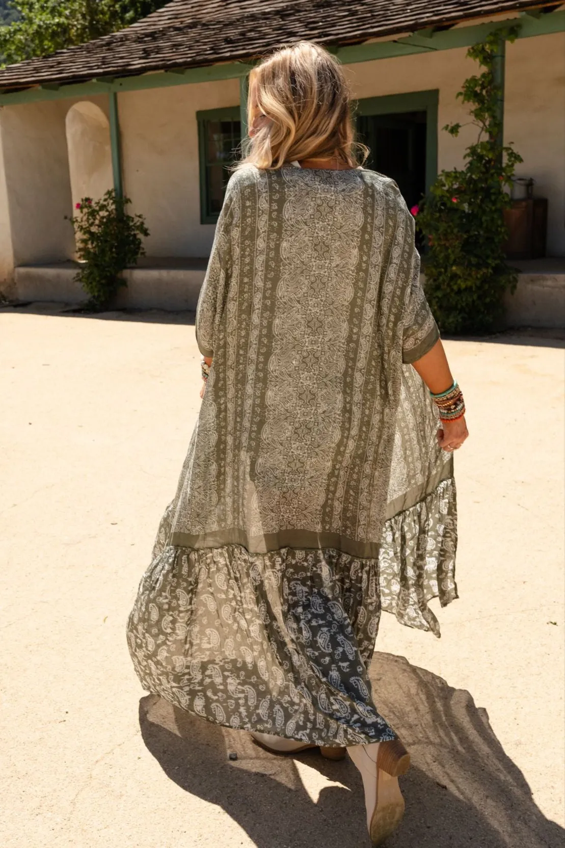 Paisley Tapestry Free Flow Duster Kimono - Olive