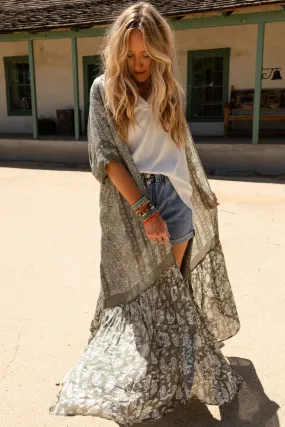 Paisley Tapestry Free Flow Duster Kimono - Olive