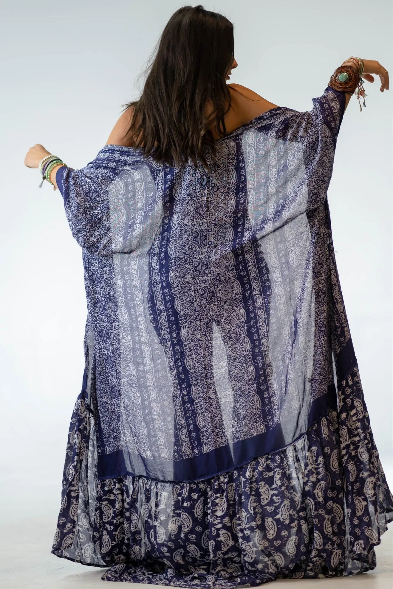 Paisley Tapestry Free Flow Duster Kimono - Purple