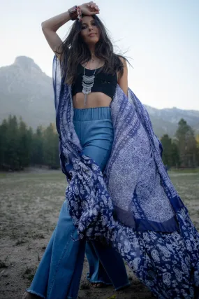 Paisley Tapestry Free Flow Duster Kimono - Purple